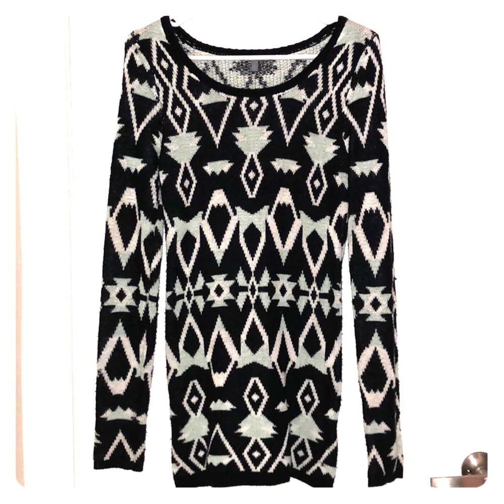 Black, white, and aqua Tribal/ holiday sweater